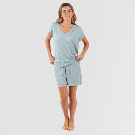 Pigiama corto manica ampia viscosa Adriane verde acqua