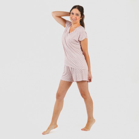 Pigiama corto manica ampia viscosa Ellene rosa chiaro