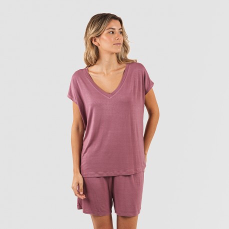 Pigiama corto manica ampia viscosa tinta unita