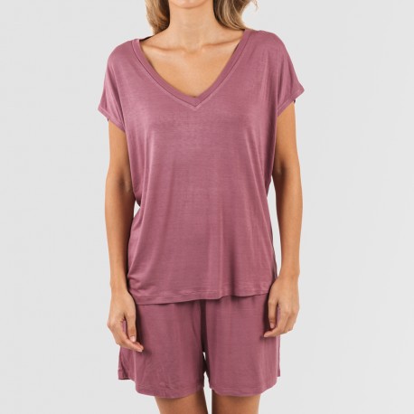 Pigiama corto manica ampia viscosa tinta unita