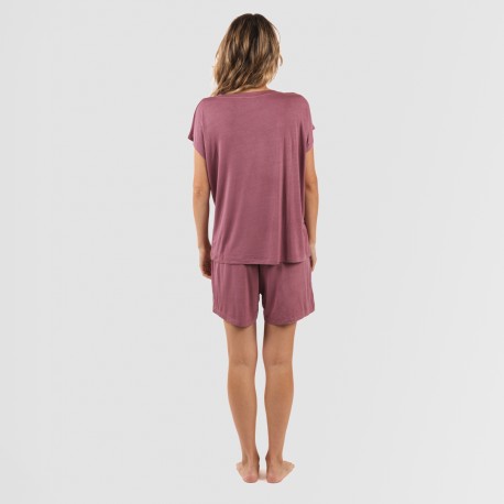 Pigiama corto manica ampia viscosa tinta unita