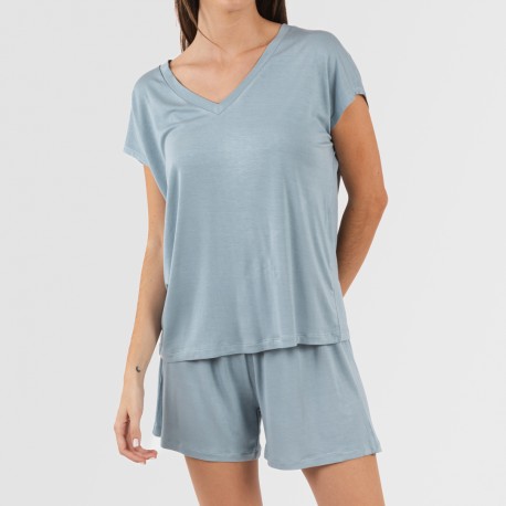 Pigiama corto manica ampia viscosa tinta unita