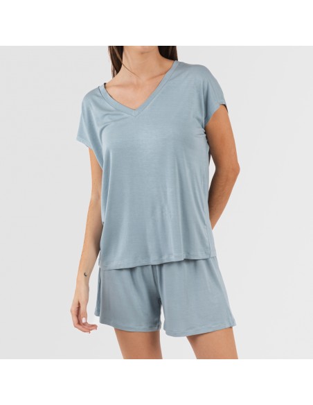 Pigiama corto manica ampia viscosa tinta unita Pigiama corto manica ampia viscosa tinta unita
