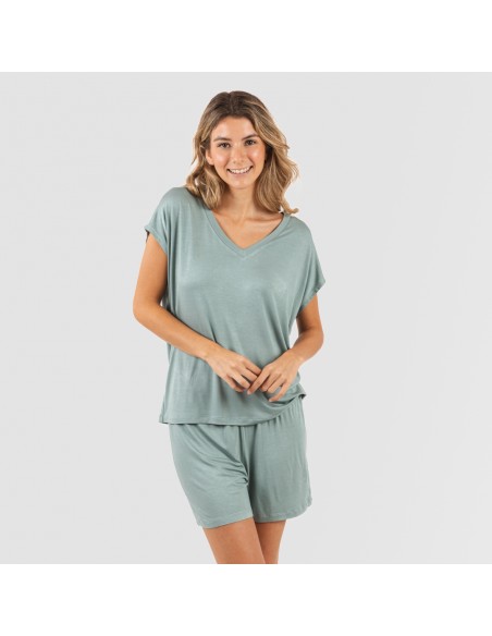 Pigiama corto manica ampia viscosa tinta unita Pigiama corto manica ampia viscosa tinta unita