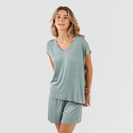 Pigiama corto manica ampia viscosa tinta unita