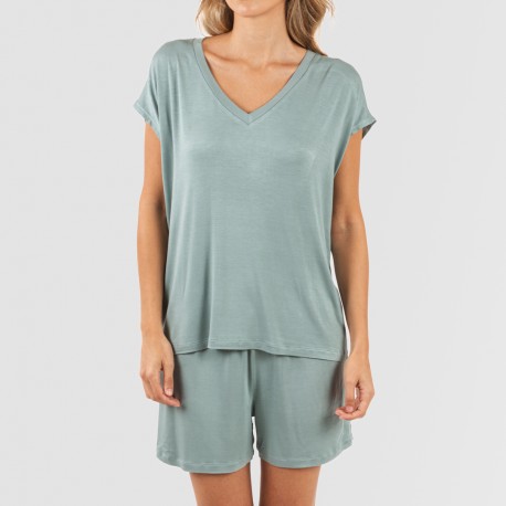 Pigiama corto manica ampia viscosa tinta unita