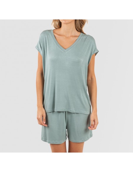 Pigiama corto manica ampia viscosa tinta unita Pigiama corto manica ampia viscosa tinta unita