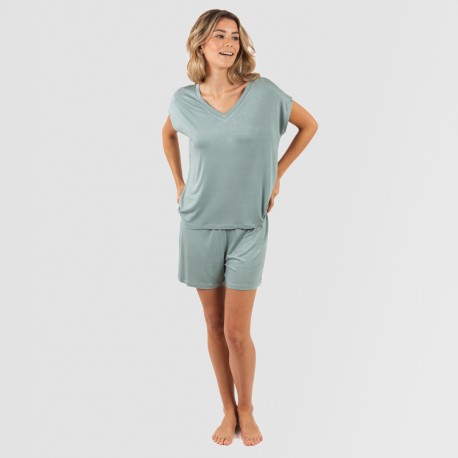 Pigiama corto manica ampia viscosa tinta unita