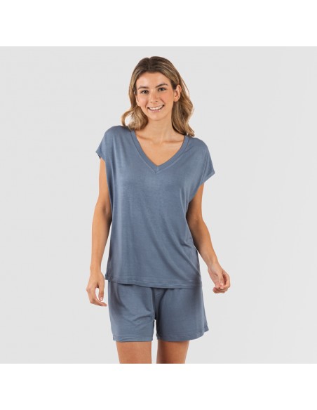 Pigiama corto manica ampia viscosa tinta unita Pigiama corto manica ampia viscosa tinta unita