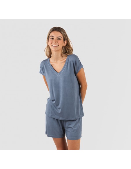 Pigiama corto manica ampia viscosa tinta unita Pigiama corto manica ampia viscosa tinta unita