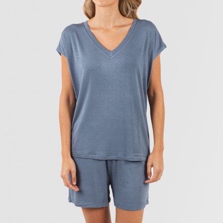 Pigiama corto manica ampia viscosa tinta unita