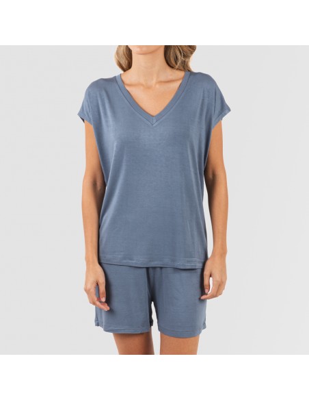 Pigiama corto manica ampia viscosa tinta unita Pigiama corto manica ampia viscosa tinta unita