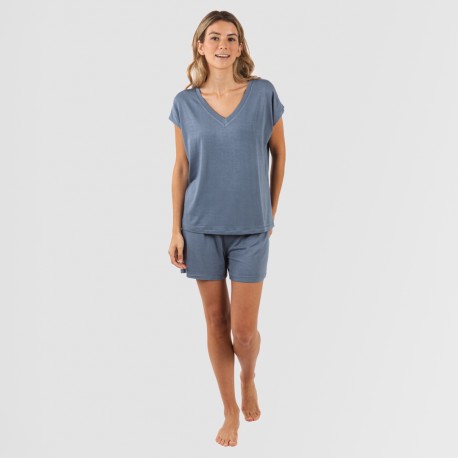 Pigiama corto manica ampia viscosa tinta unita