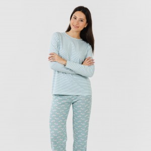 Pigiama lungo cotone Ponder turchese 2