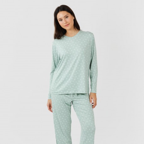 Pigiama lungo soft Natalie verde tiffany pigiami-lunghi-donna