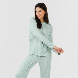 Pigiama lungo soft Natalie verde tiffany 2