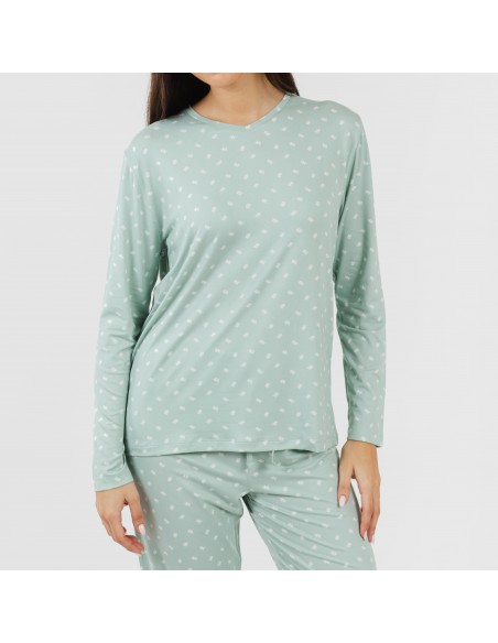 Pigiama lungo soft Natalie verde tiffany pigiami-lunghi-donna