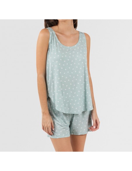 Pigiama corto canotta viscosa Natalie verde tiffany