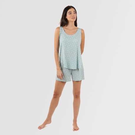 Pigiama corto canotta viscosa Natalie verde tiffany
