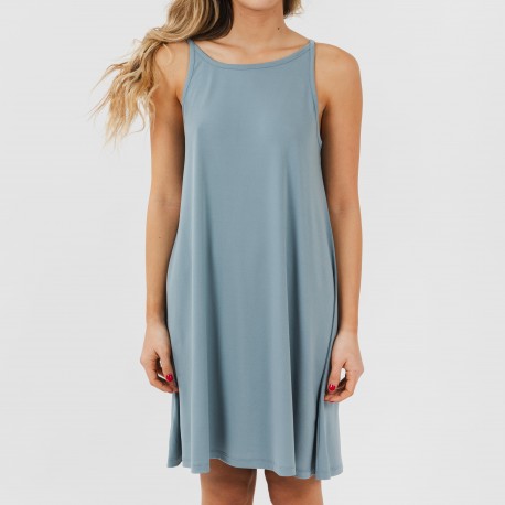 Vestito corto con spalline crêpe tinta unita