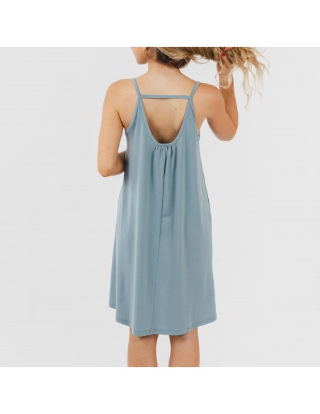 Vestito corto con spalline crêpe tinta unita