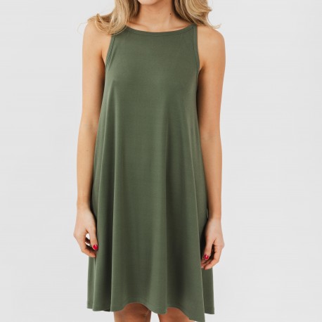 Vestito corto con spalline crêpe tinta unita