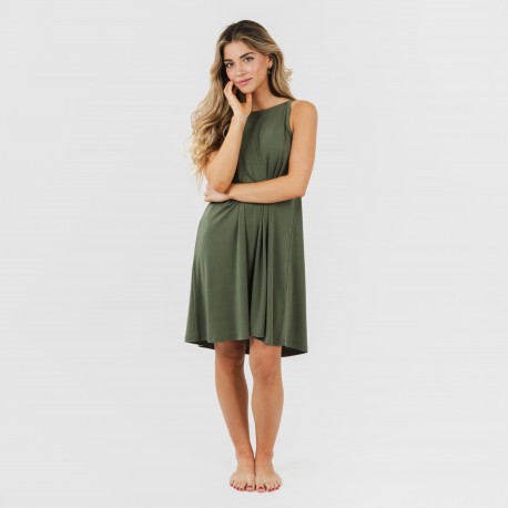 Vestito corto con spalline crêpe tinta unita