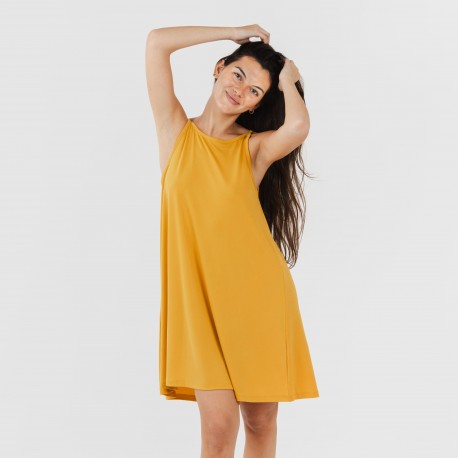 Vestito corto con spalline crêpe tinta unita