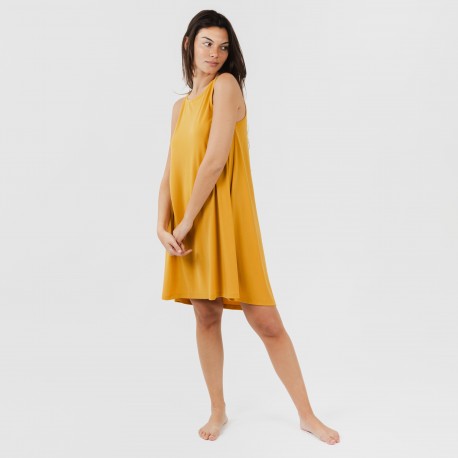 Vestito corto con spalline crêpe tinta unita