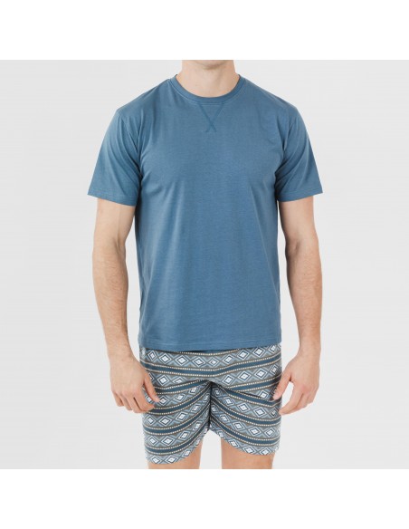 Pigiama corto cotone uomo Omega blu ceruleo
