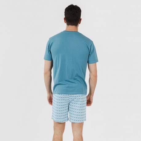 Pigiama corto cotone uomo Galieni turchese