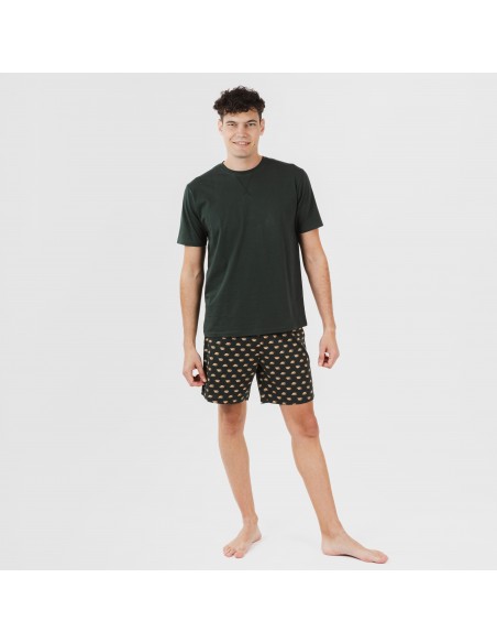 Pigiama corto cotone uomo Nino verde bottiglia Pigiama corto cotone uomo Nino verde bottiglia