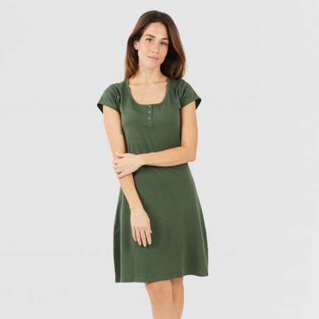 Vestito manica corta con bottoni in cotone tinta unita