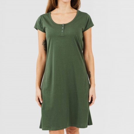 Vestito manica corta con bottoni in cotone tinta unita