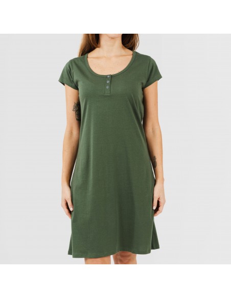 Vestito manica corta con bottoni in cotone tinta unita