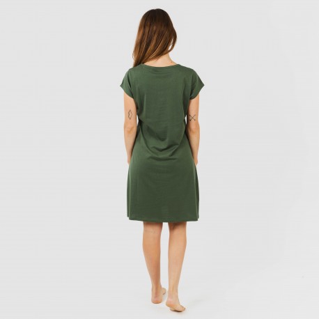 Vestito manica corta con bottoni in cotone tinta unita