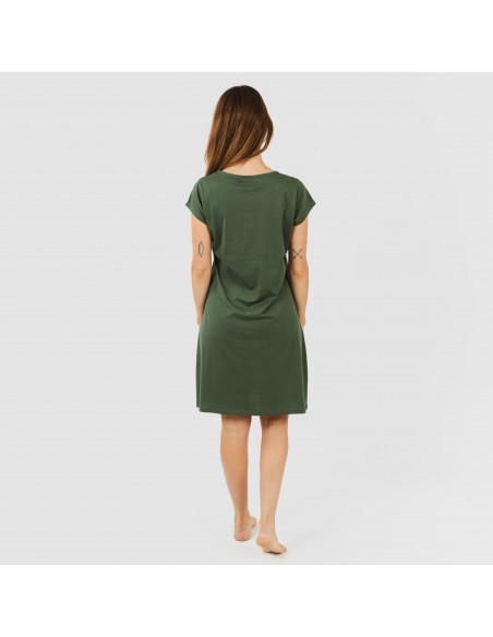 Vestito manica corta con bottoni in cotone tinta unita