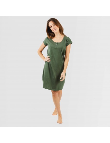 Vestito manica corta con bottoni in cotone tinta unita