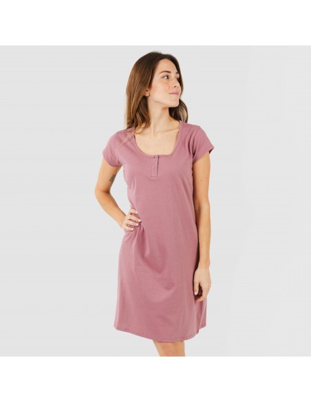 Vestito manica corta con bottoni in cotone tinta unita