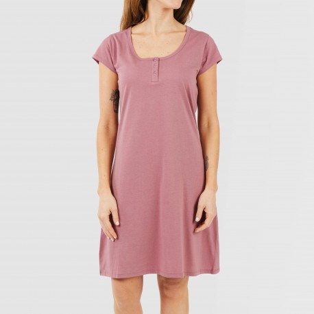 Vestito manica corta con bottoni in cotone tinta unita