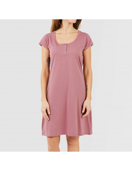 Vestito manica corta con bottoni in cotone tinta unita