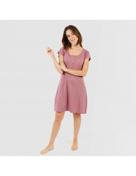 Vestito manica corta con bottoni in cotone tinta unita