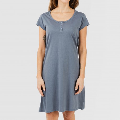 Vestito manica corta con bottoni in cotone tinta unita