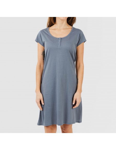 Vestito manica corta con bottoni in cotone tinta unita
