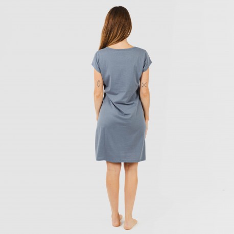 Vestito manica corta con bottoni in cotone tinta unita
