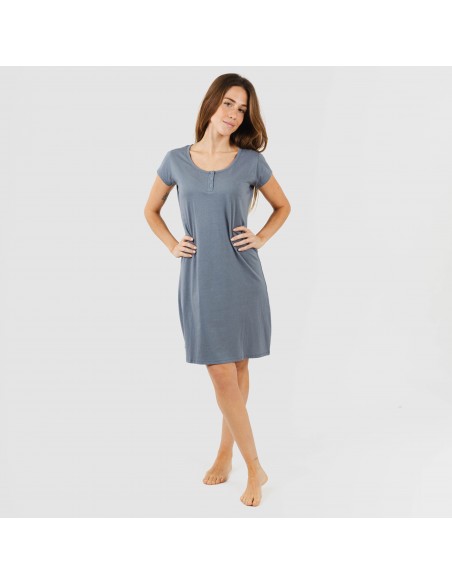 Vestito manica corta con bottoni in cotone tinta unita