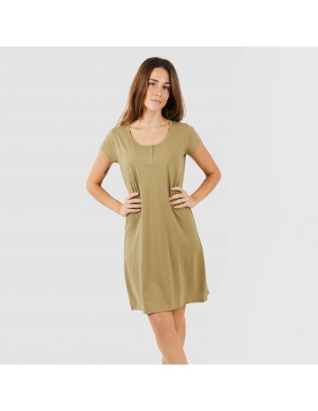 Vestito manica corta con bottoni in cotone tinta unita