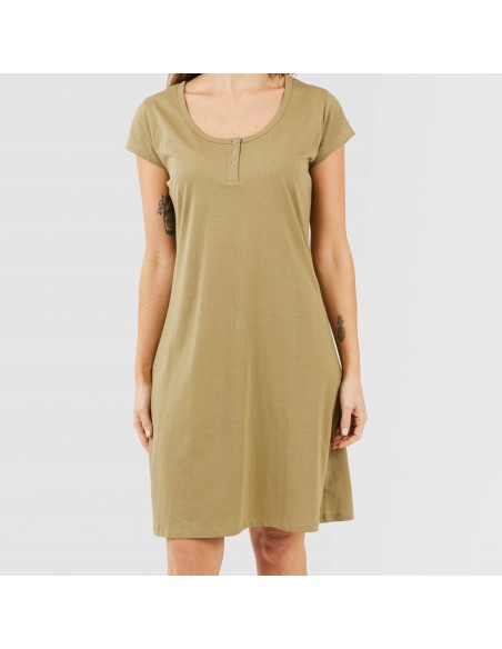 Vestito manica corta con bottoni in cotone tinta unita