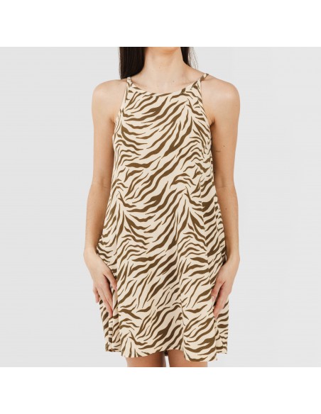 Vestito corto con spalline crêpe Print verde militare