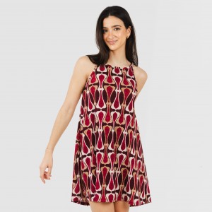 Vestito corto con spalline crêpe Castelar bordeaux